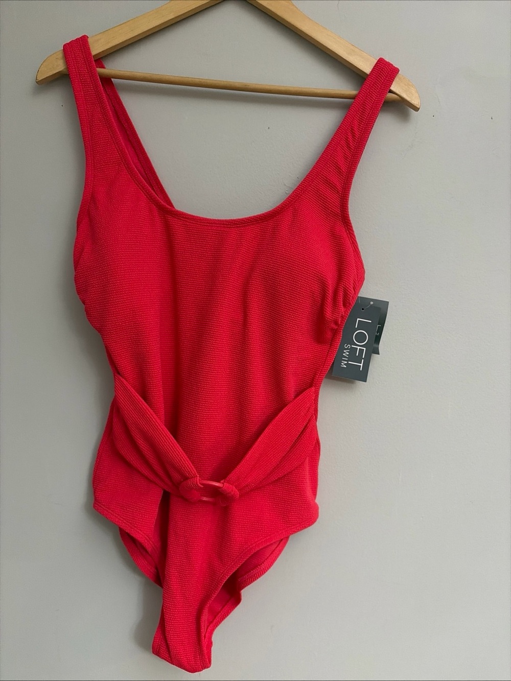 LOFT Bright Red Textured One-Piece Swimsuit with Front Twist size L